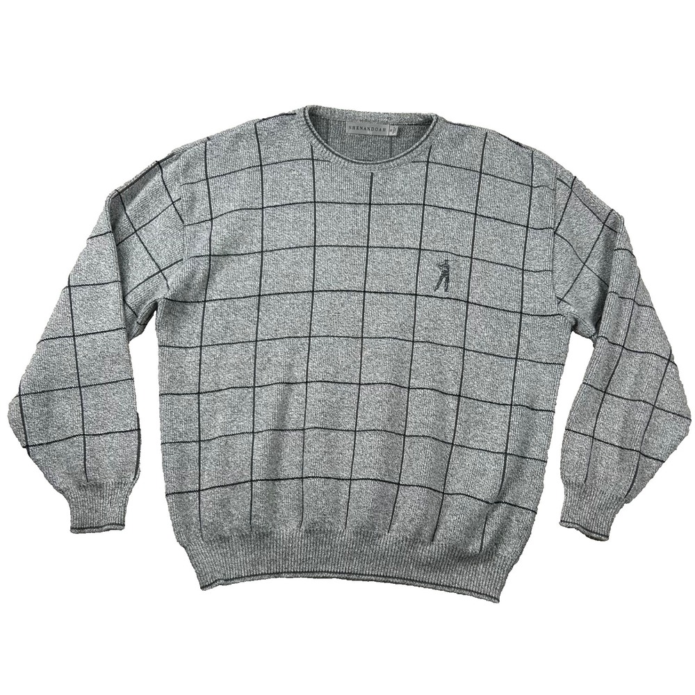 Vintage Shenandoah Sweater Mens XL Golfer Emboridered Check USA 80s 90s Granpda